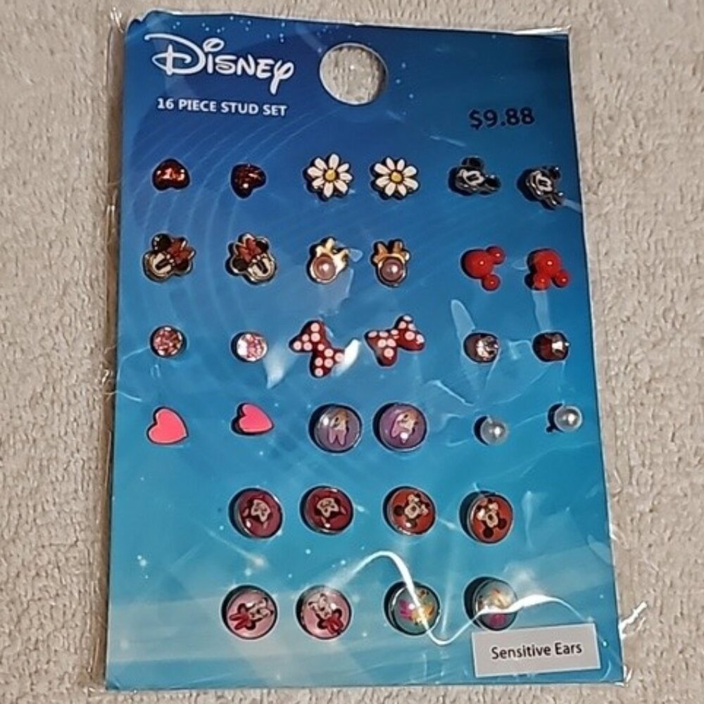 Disney Mickey, Minnie Mouse & Friends Stud Earrings One Pack of 16 Pairs New